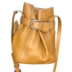Vintage Coach British Tan Leather Belted Bucket Crossbody Bag 4156 USA Made